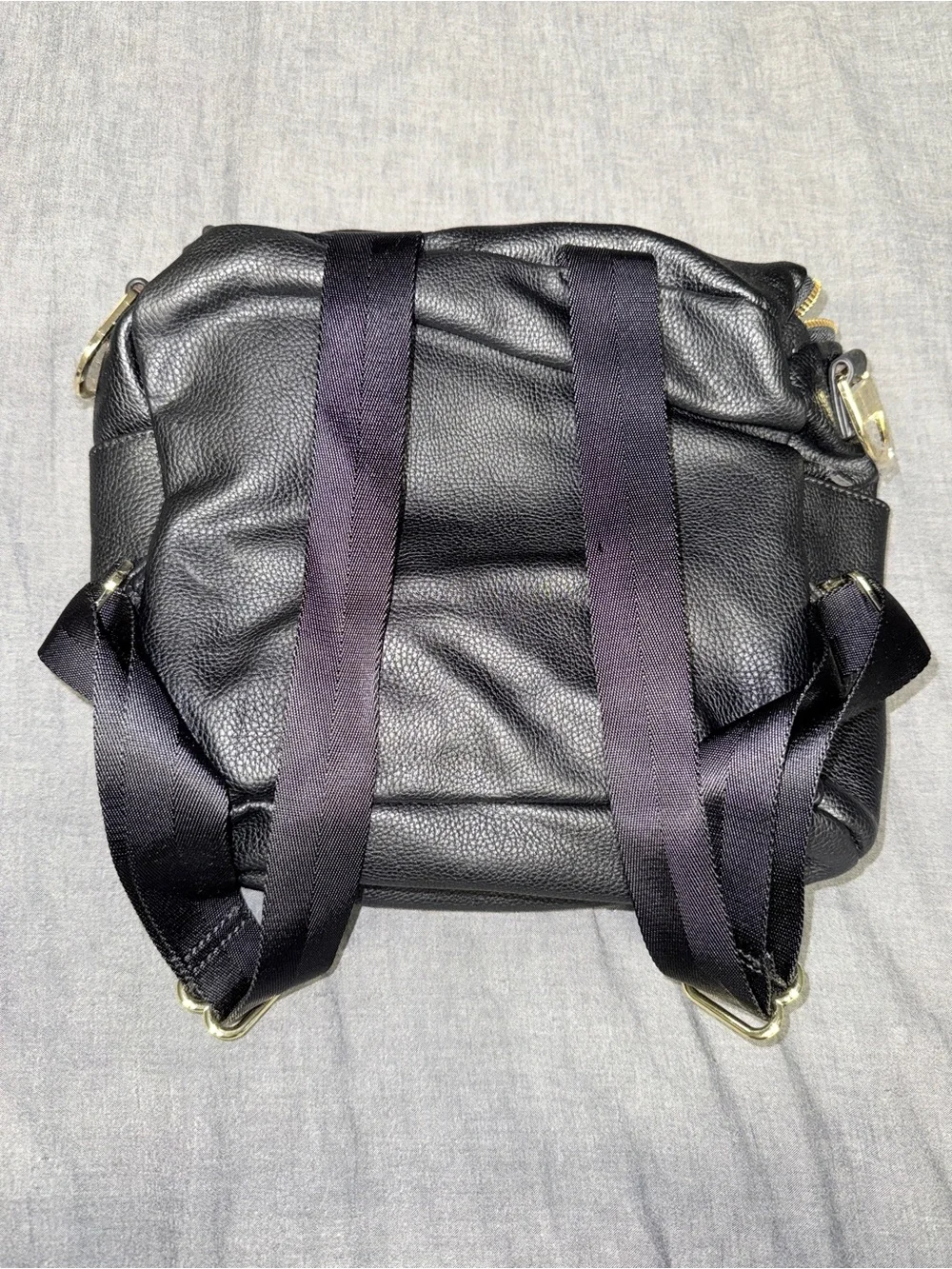 Fawn Design Black Pebbled Leather Backpack with Gold Hardware